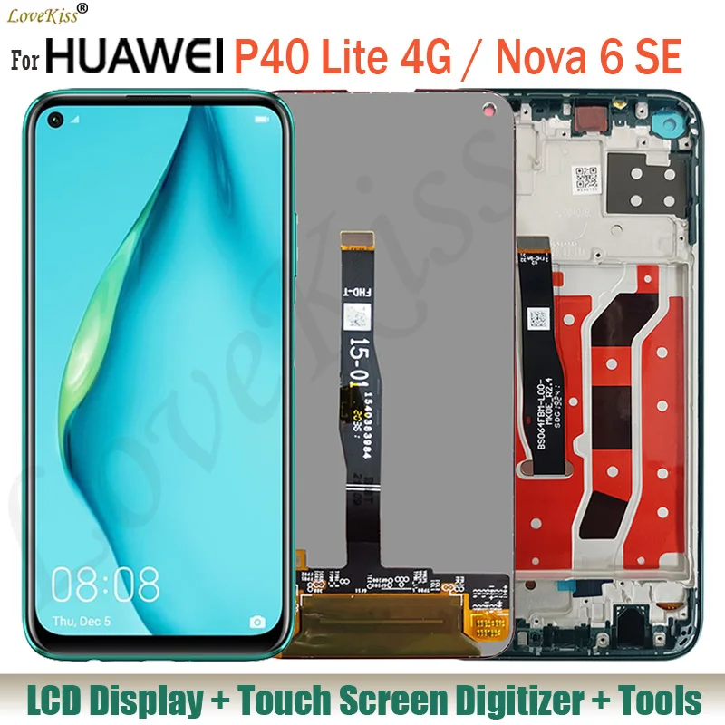 

ЖК-дисплей для Huawei P40 Lite 4G Φ LX1, ЖК-дисплей с сенсорным экраном и дигитайзером, Nova 6 SE, детали для сборки ЖК-датчика