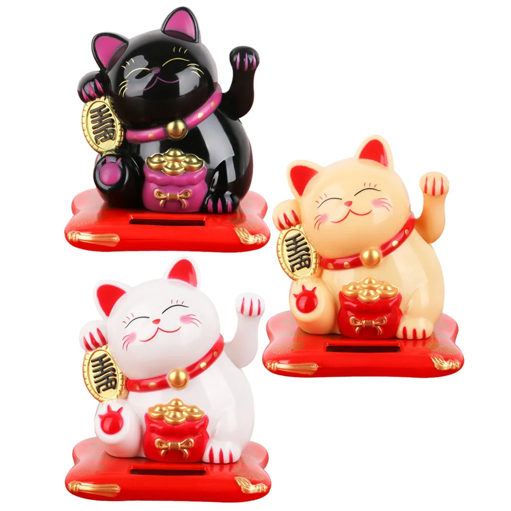 

Cat Lucky Maneki Neko Waving Chinese Arm Fortune Wealth Figurine Solar Japanese Welcoming Figure Statue Statues Figurines Car