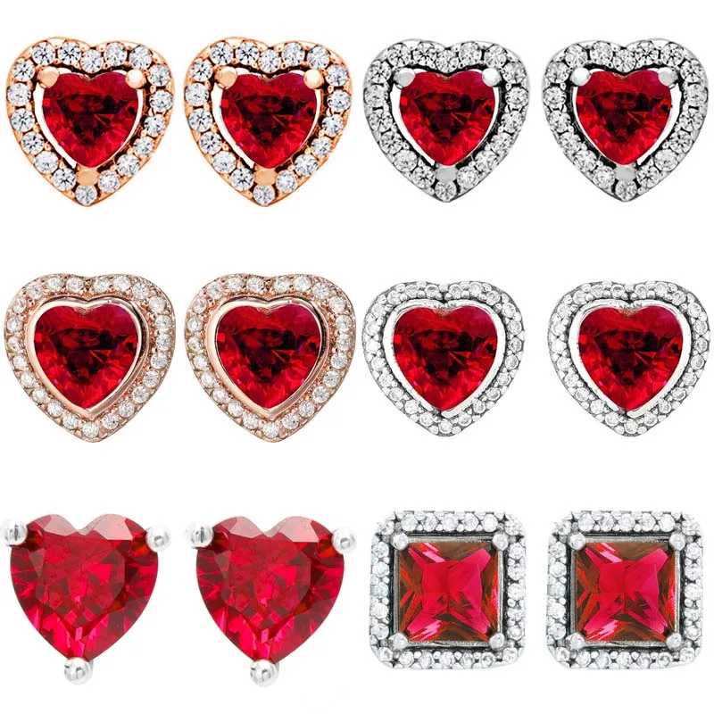 

Оригинальные серьги в виде сердца, Серебряного и красного цвета