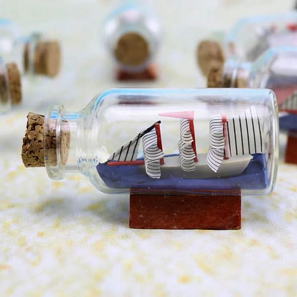 

Mediterranean Model Sailing Boat In Bottles Mini Garden Glass Figurines Miniatures Drift Bottle DIY Home Decoration Accessories