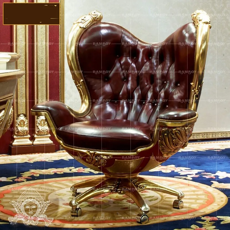 

Компьютерный стол в европейском стиле из твердой древесины и кожи, французское роскошное офисное кресло, вращающееся кресло для дома и отдыха, кресло руководителя