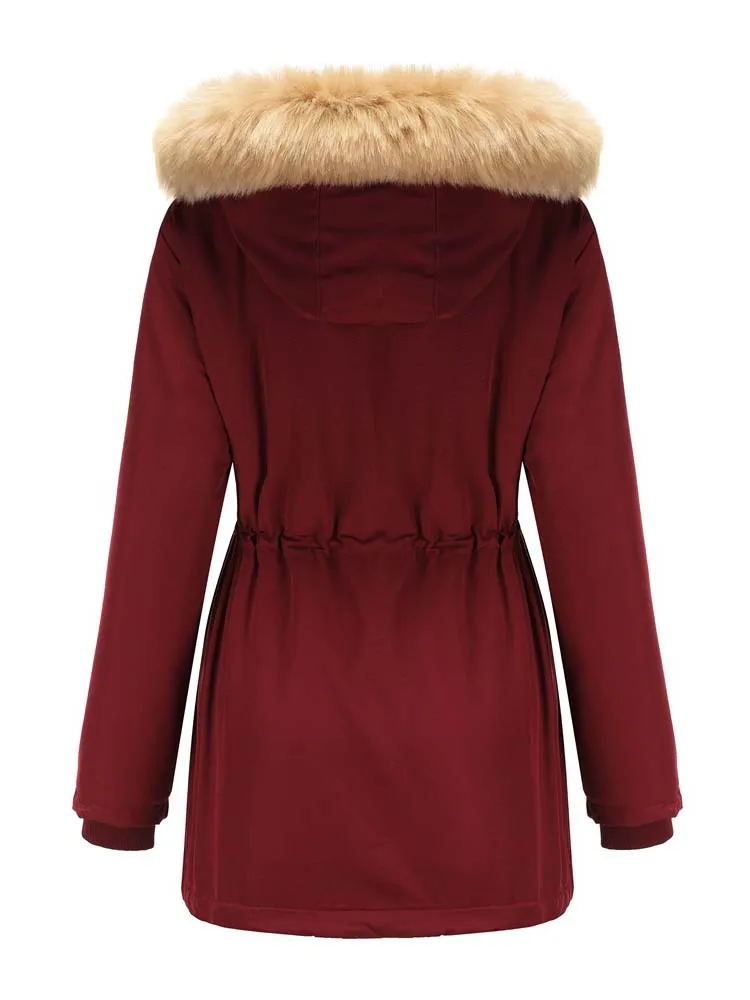 Women's Fashion Winter Coat Lamb Fleece Loose Cotton Parkas Fur Lined Hooded Outwear Jackets Hood Detachable Warm Overcoat