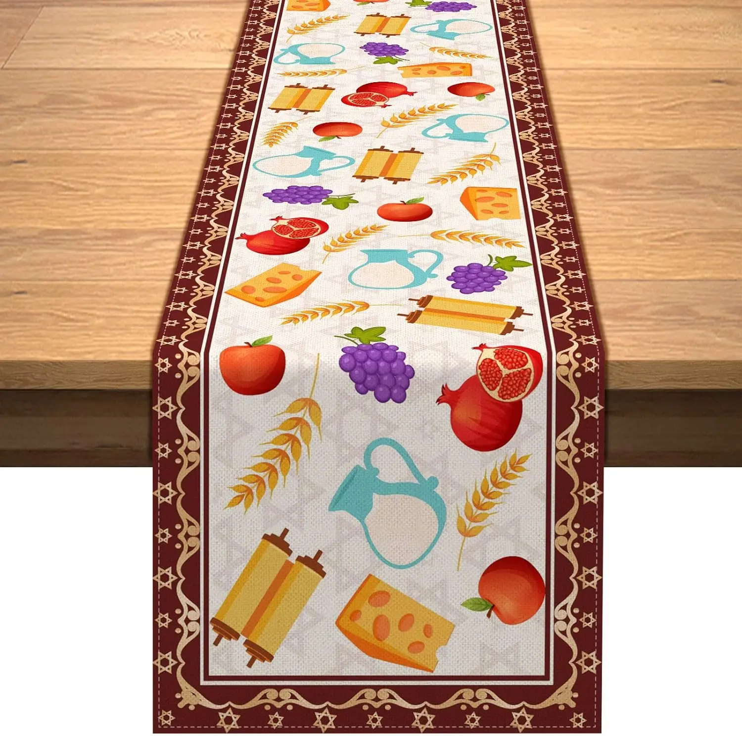 Льняная дорожка для стола Happy Shavuot деревенский еврейский урожай праздник