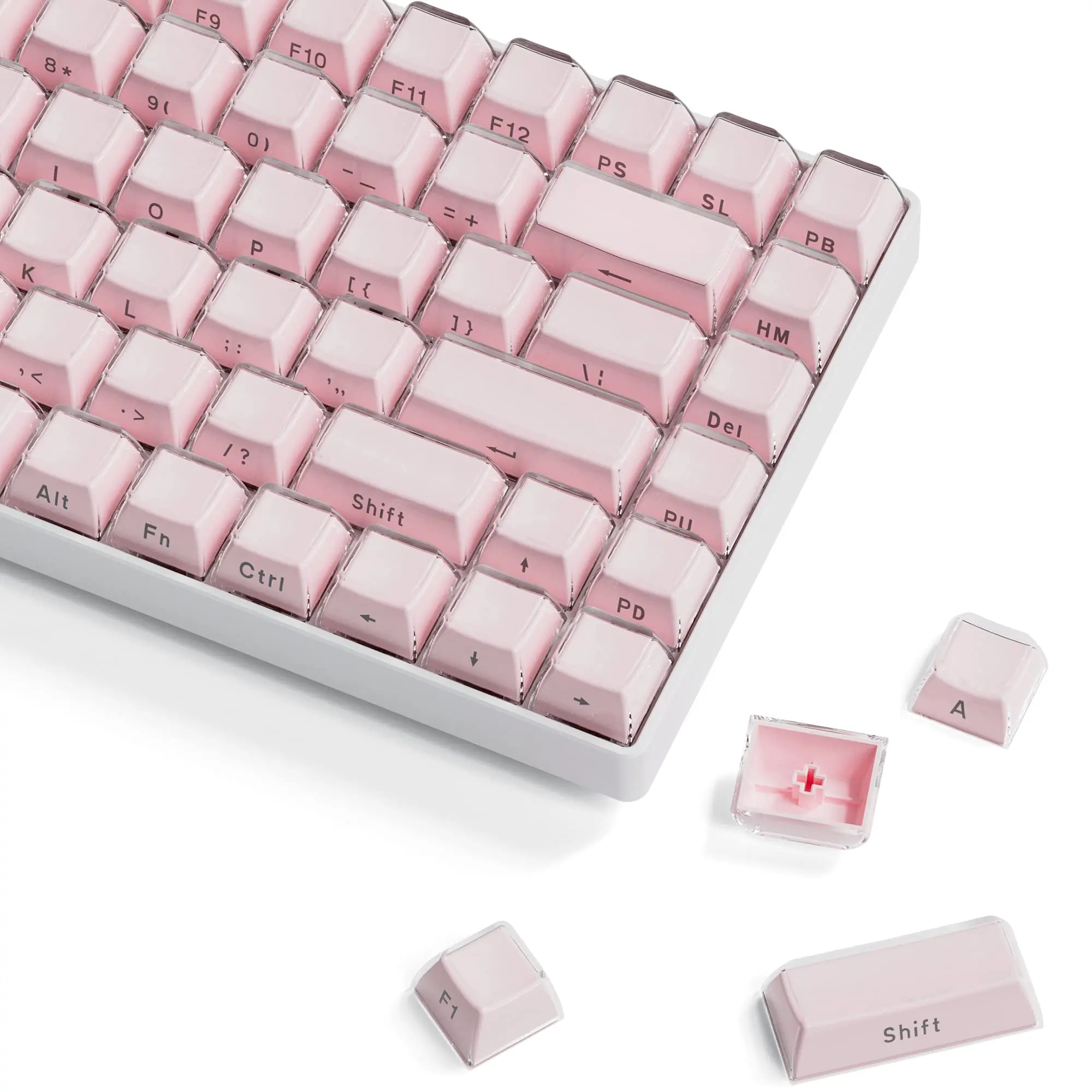 

113 Key Jelly Round Side Keycaps Ice Crystal Translucent Pink OEM Profile Key cap for Cherry MX 61 68 104 Mechanical Keyboard