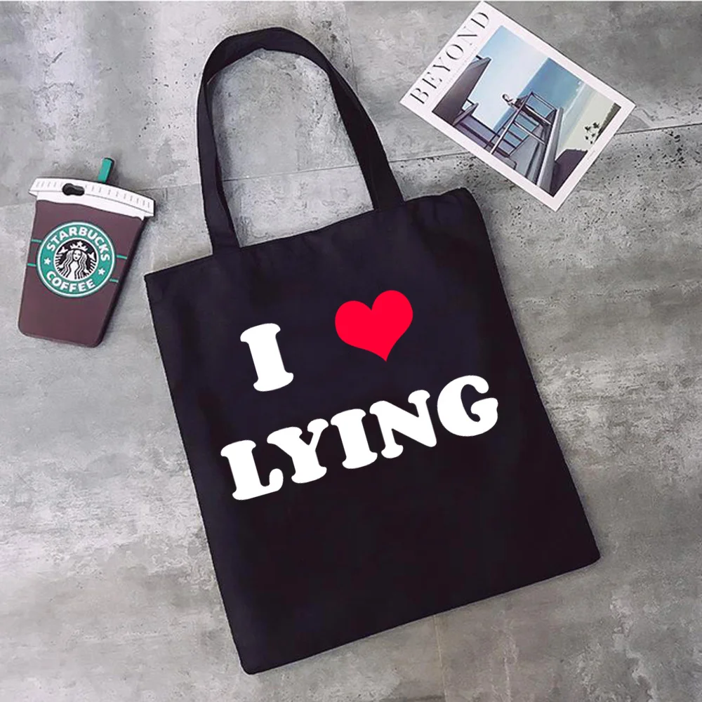 

i love lying shopping bag bolsas de tela cotton shopper bolso canvas recycle bag bag string fabric sacola bolsa compra sac toile