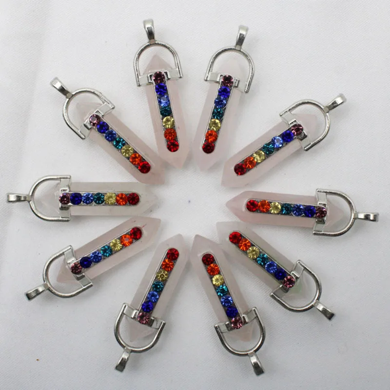 

7 Чакра Натуральный Камень кварцевый кристалл Агаты обсидиан кулон для Diy ювелирных изделий ожерелье кулон аксессуары 10 шт/партия