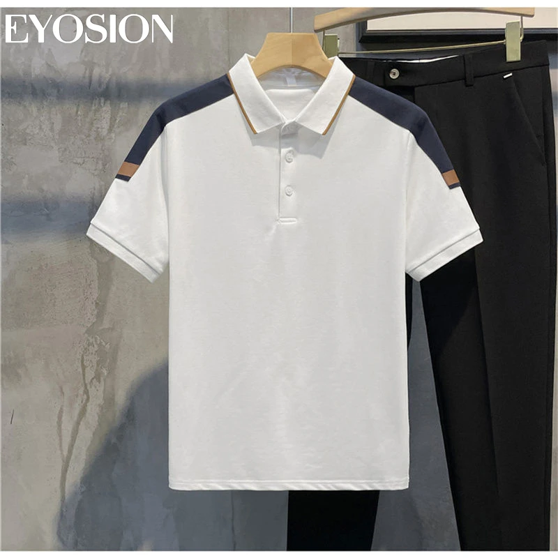 Рубашка-поло мужская с отложным воротником хлопок короткий рукав пэчворк