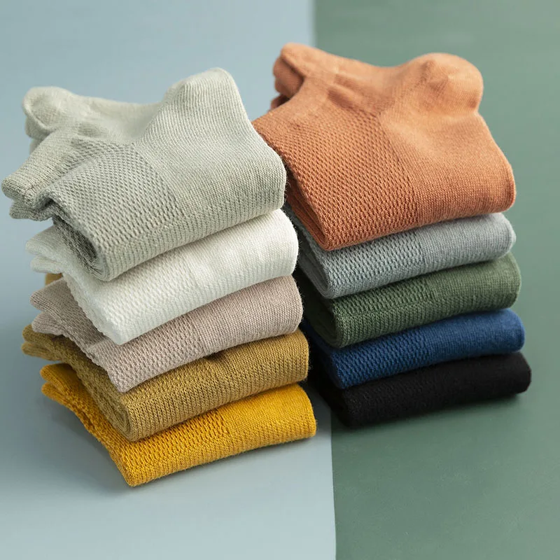 10 Pair Men's Cotton Mesh Ankle Socks Summer Solid Color Casual Short Mouth Slippers Boat Socks Non-Slip Men's Socks Gift Set