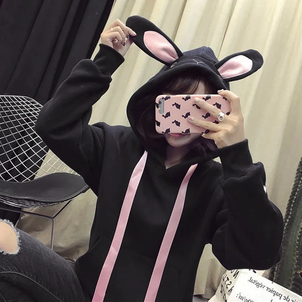 

Women Hoodie Rabbit Long Sleeve Sweatshirt Ears Loose Top Women'S Pullover Hooded Shirt Ropa De Mujer Winter Clothes Hoodie