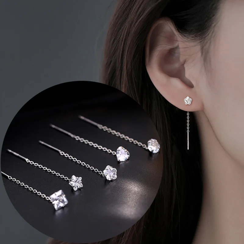 

New Exquisite Zircon Long Tassel Earrings for Women Fashion Simple Silver Color Hanging Women's Earrings Elegant Party Jewelry
