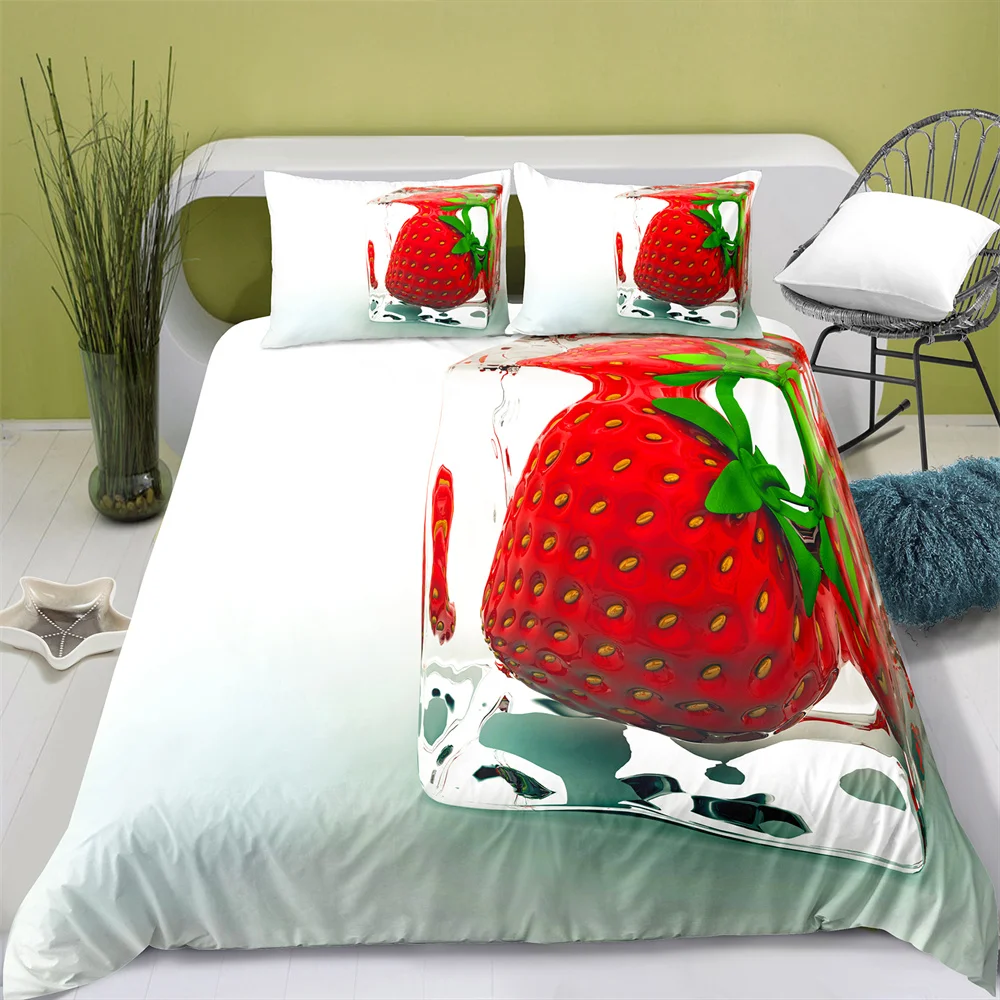 

Strawberry Pattern Duvet Cover Delicious Fruit Theme King Queen Sizer Polyester Quilt Cover with Pillowcases for Girls Women Kid