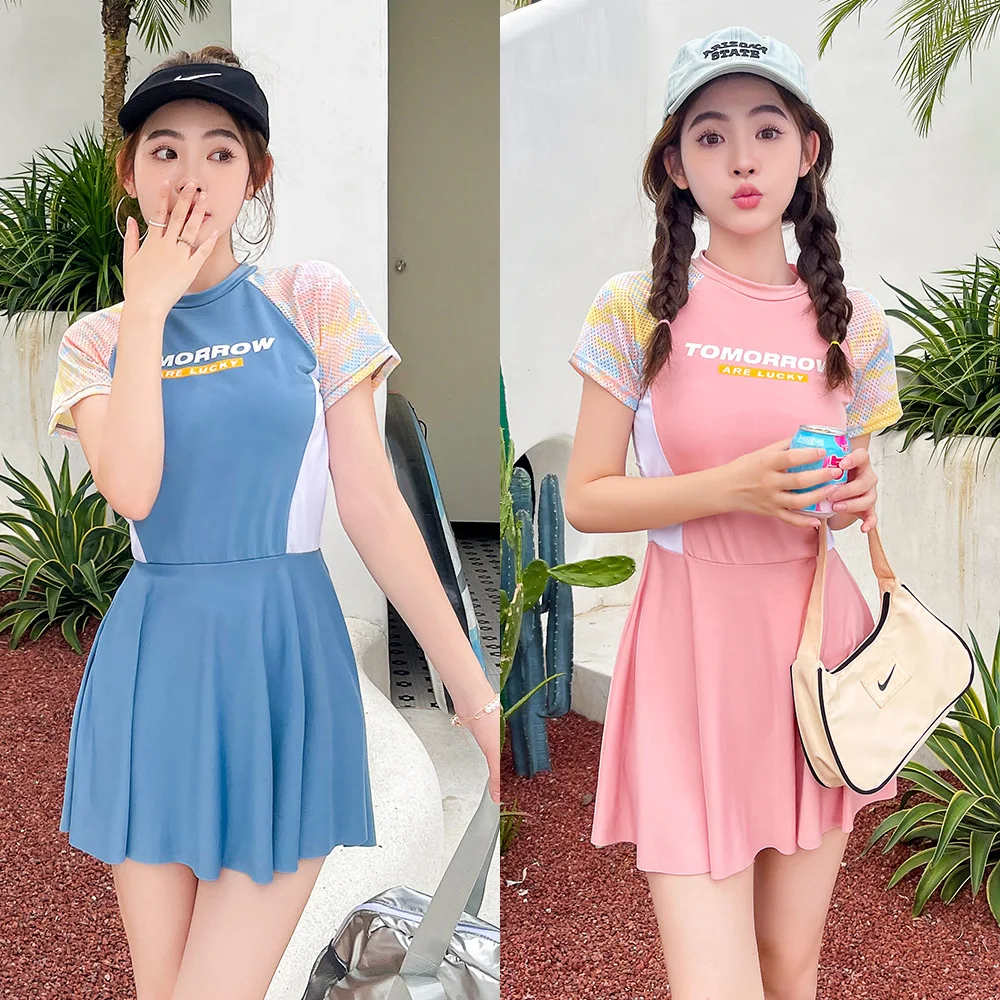 

Цельный купальник, женский сплошной купальник в стиле ins, консервативный сплошной купальник с юбкой, зимний, Лидер продаж, весенний, курортный купальник