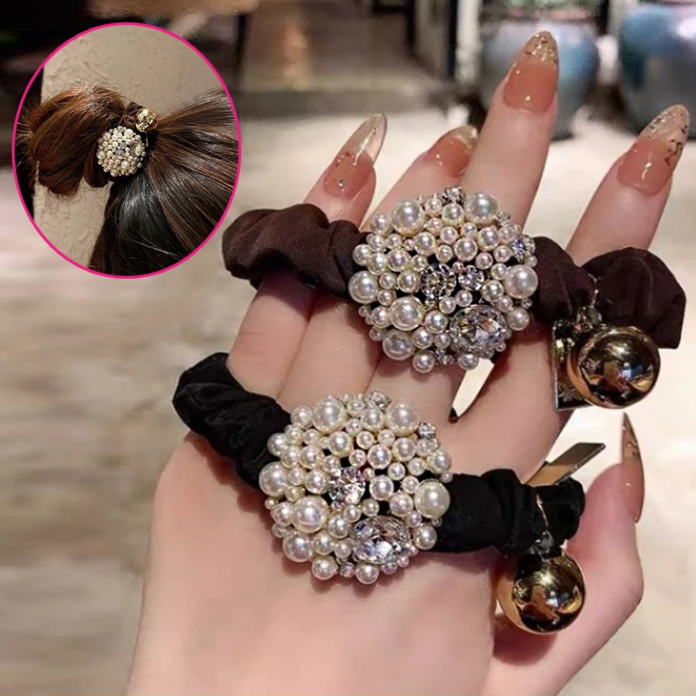 

Elegant Pearl Hair Rope Bracelet Dual-Use Hair Ring Ball Head Tie Ponytail Rubber Band Female Ornament Accessories Present
