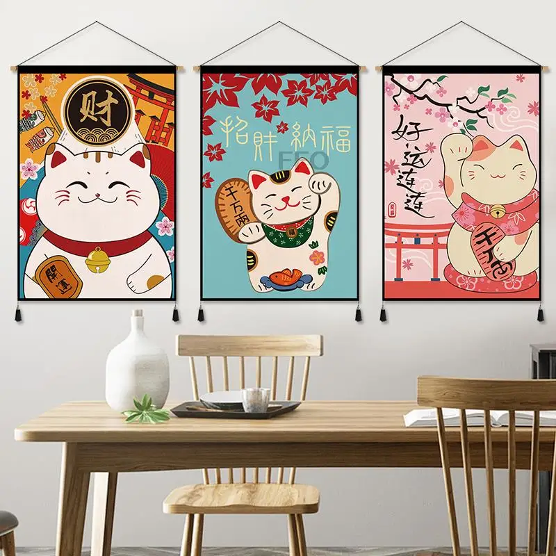 

Lucky Cat Tapestry Wall Hanging Cartoon Anime Tapestry Kawaii Room Decoration Tapestries Art Aesthetics Home Bedroom Triptych