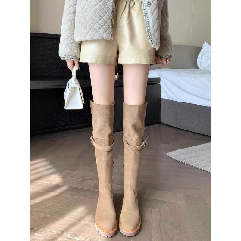 

Vintage Brown Two-wear Western Boots Fall/Winter 2023 New High Boots Chunky Heel Over Knee Boots Belt Buckle Knight Boots
