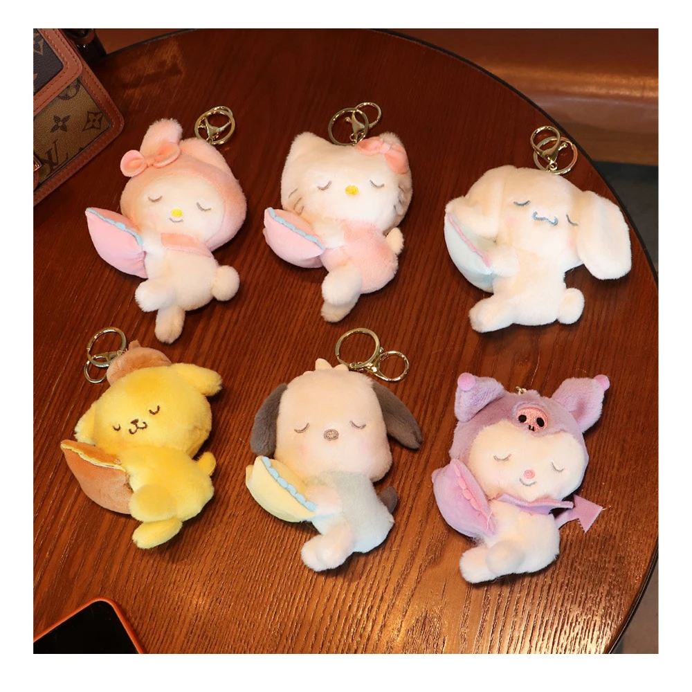 

11Cm Kawaii Sanrios Cinnamoroll My Melody Kuromi Purin Pochacco Hellokittys Cute Cartoon Plush Doll School Bag Pendant Keychain