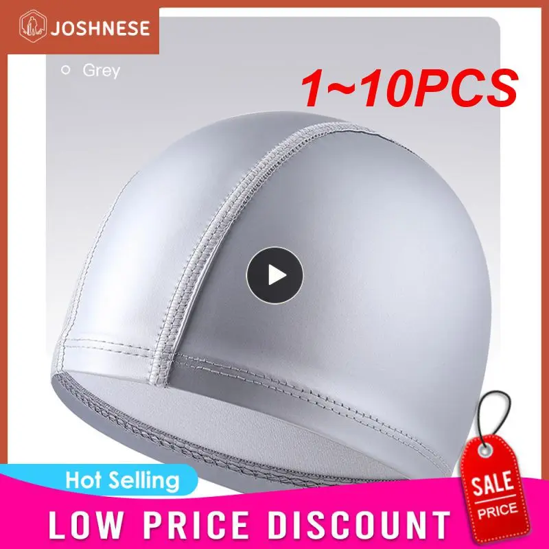 

1~10PCS Swimming Adult PU Waterproof Swim Pool Solid Color Elastic Ears Long Hair Diving Hat Bathing Free