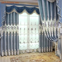 curtain for living room water soluble hollow italian velvet embroidered jacquard blue curtain for bedroom flower luxury villa