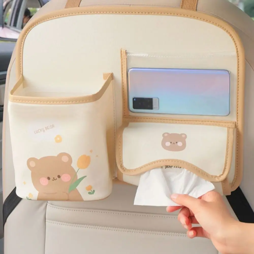 

Leahter Car Back Seat Storage Bag Multifunctional Cartoon Car Accessories Tissue Box Car Interior Supplies Organizer Trunk Car