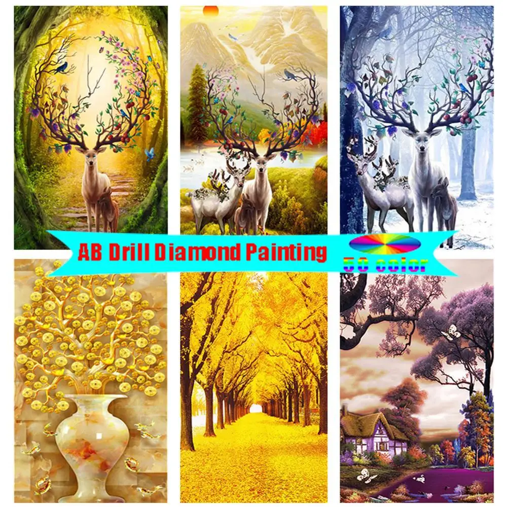 

Алмазная 5D живопись AB, полная Алмазная вышивка с животными, оленями, мозаика, вышивка крестиком в виде пейзажа, украшение для дома, подарок д...
