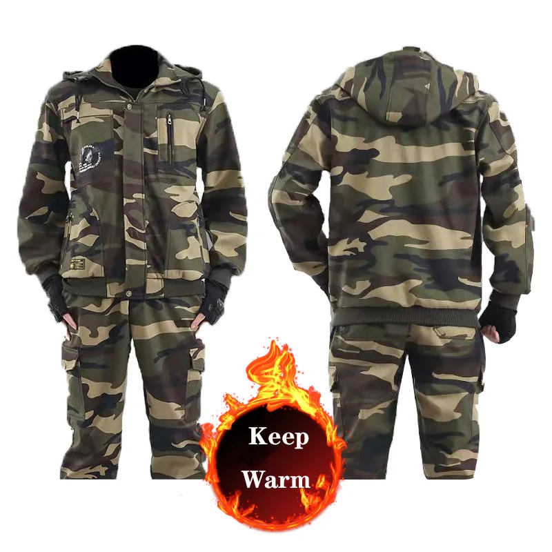 

Мужские уличные Рыболовные костюмы, утепленные костюмы для альпинизма, теплые камуфляжные костюмы из 2 предметов, высококачественные трени...