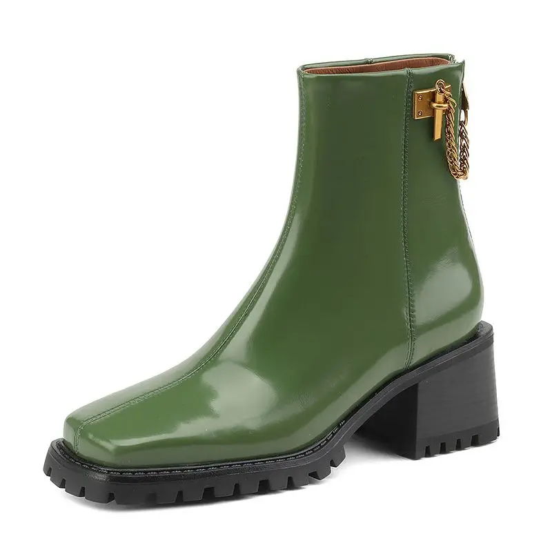 

Green Designer Boots Women Fashion Short Boots Women Shoes Thick-heeled Square Martin Boots Ankle Boots 2022 New Botas De Mujer