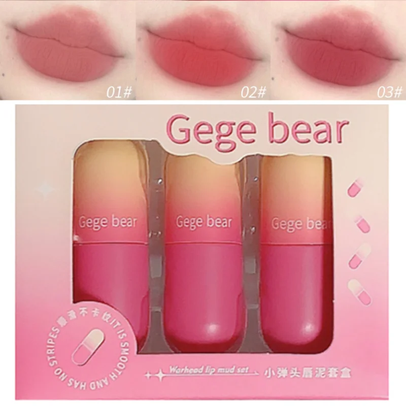 

Lip Glaze 3 Colors No Fading Waterproof Long Lasting Lip Gloss Set Velvet Matte Non-stick Cup Lip Mud Women Makeup Cosmetics