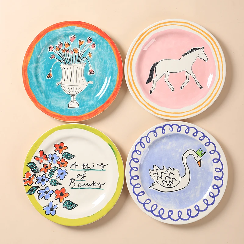 Американская свежая керамическая тарелка ручная роспись мультяшный цветок