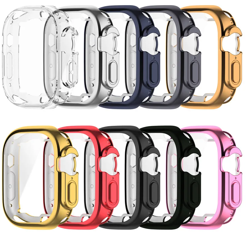 Фото Чехол из ТПУ для Apple Watch Ultra 49 мм, чехол-бампер с полным покрытием 360° для iWatch Ultra 49 мм, защитная пленка для экрана, защитный корпус №2