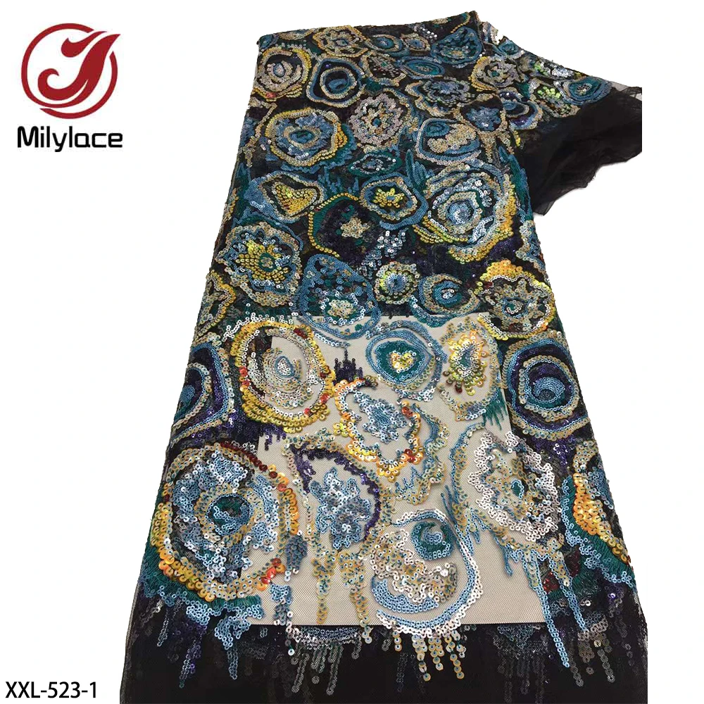 

Latest Sequin Lace Fabric 2021 High Quality African Net Lace Mesh Fabric French Lace Fabrics for Party Dress XXL-523