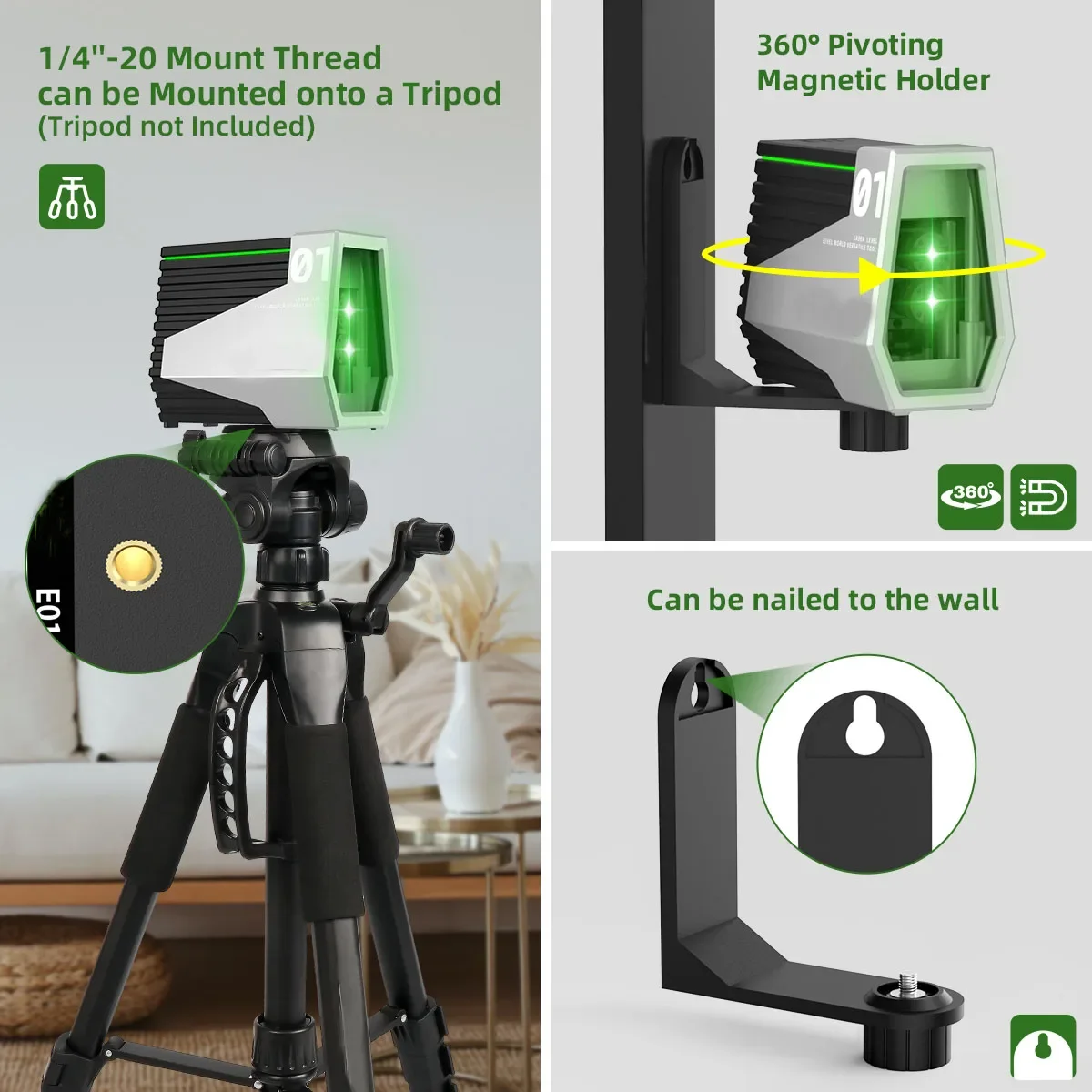 Популярный портативный лазерный уровень E011G с зеленым крестом и функцией