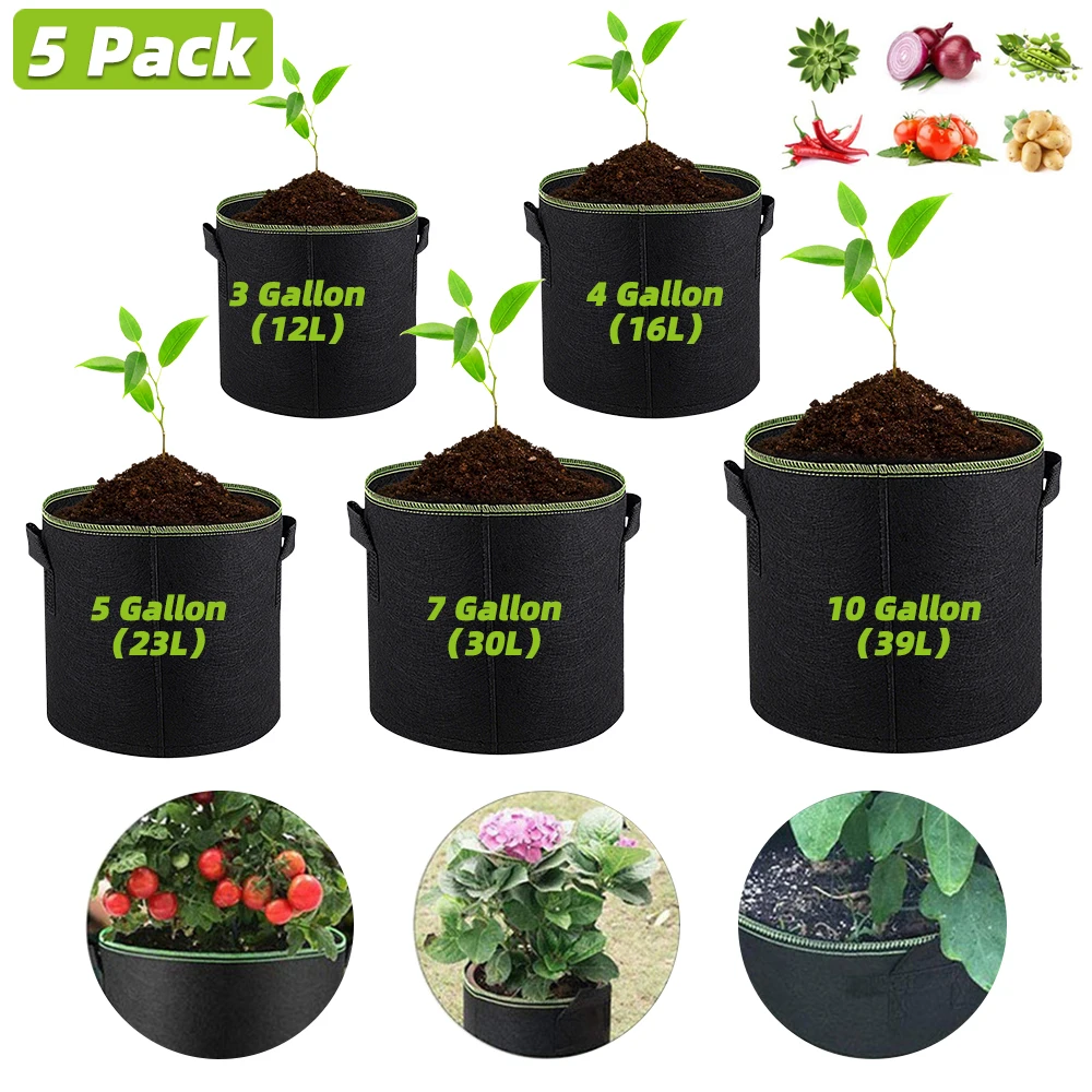 

5PCS Grow Bags Felt Pots 10/7/5/4/3 Gallon Gardening Fabric Planting Growing Bag DIY Potatoes Vegetable Flower Pot Garden Tools