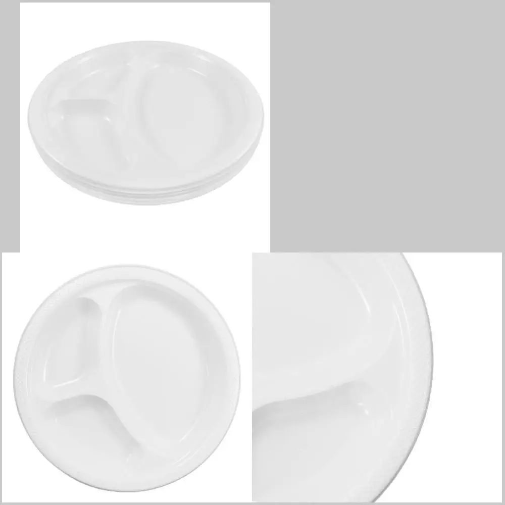 

" 20-Pack 10.25" Large Divided Compartment Plastic Plates