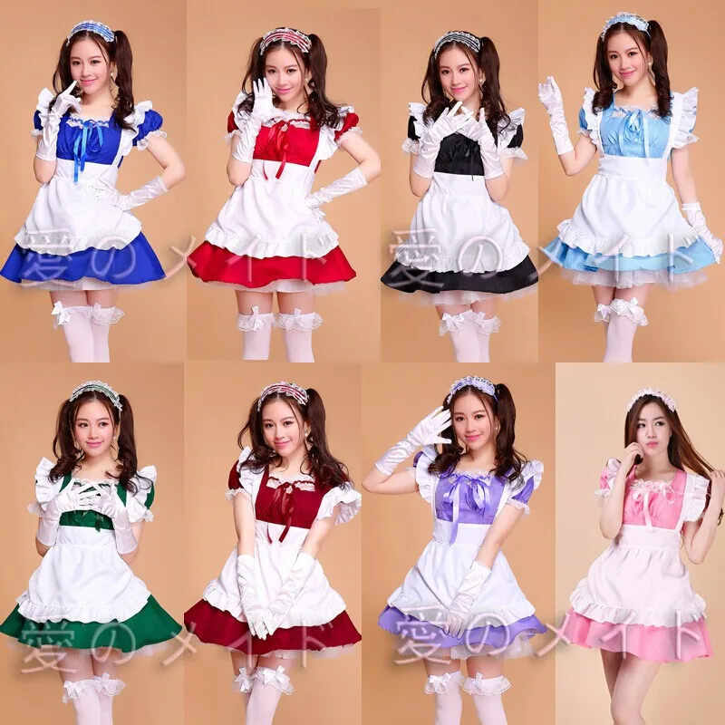 8 Colors Style Lolita Dress Cafe Maid Cosplay Costume Halloween Carnival Funny Performance Costume  Headdress