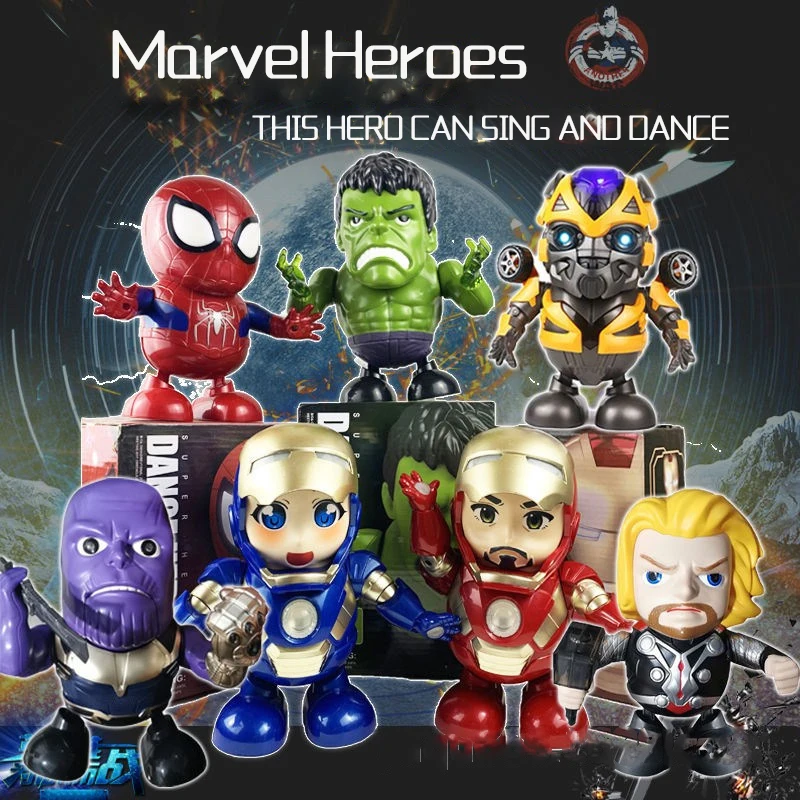

Disney Marvel Dancing Music Cartoon Character Avengers Iron Man Robot Spiderman Hulk Movable Doll Electronic Toy Children Gift