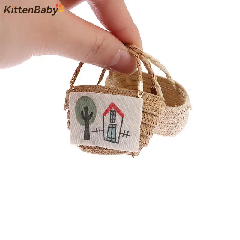 

1Pc 1/12 Mini Cute Dollhouse Rattan Frame Hand-woven Vegetable Food Basket Dolls Miniature Decoration