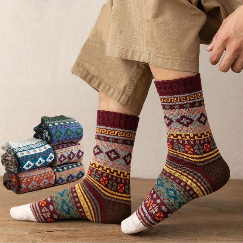 

Носки мужские утепленные, повседневные шерстяные носки в национальном и испанском стиле Харадзюку, модные теплые, на осень/зиму, 5 пар