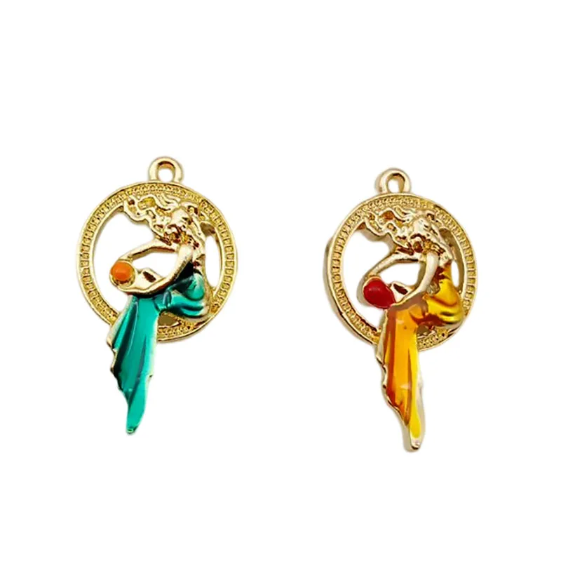 

WZNB 6Pcs Charms Enamel Angel Elf Charms Round Alloy Pendant For DIY Jewelry Making Necklaces Earrings Supplies Accessories