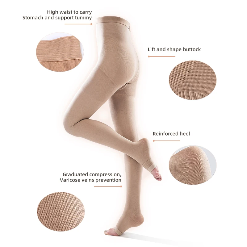 Legbeauty Medical Compression Stockings 23-32mmHg Women Thighs Open Toe Varicose Veins Compression Support Pantyhose Plus Size
