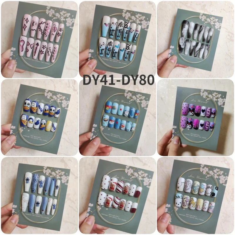

12Pcs Press on False Nails Art Full Cover Paznokie Kawaii Multiple Style Cute Cartoon Nail EasyWear Coffin Gyaru 2023 New