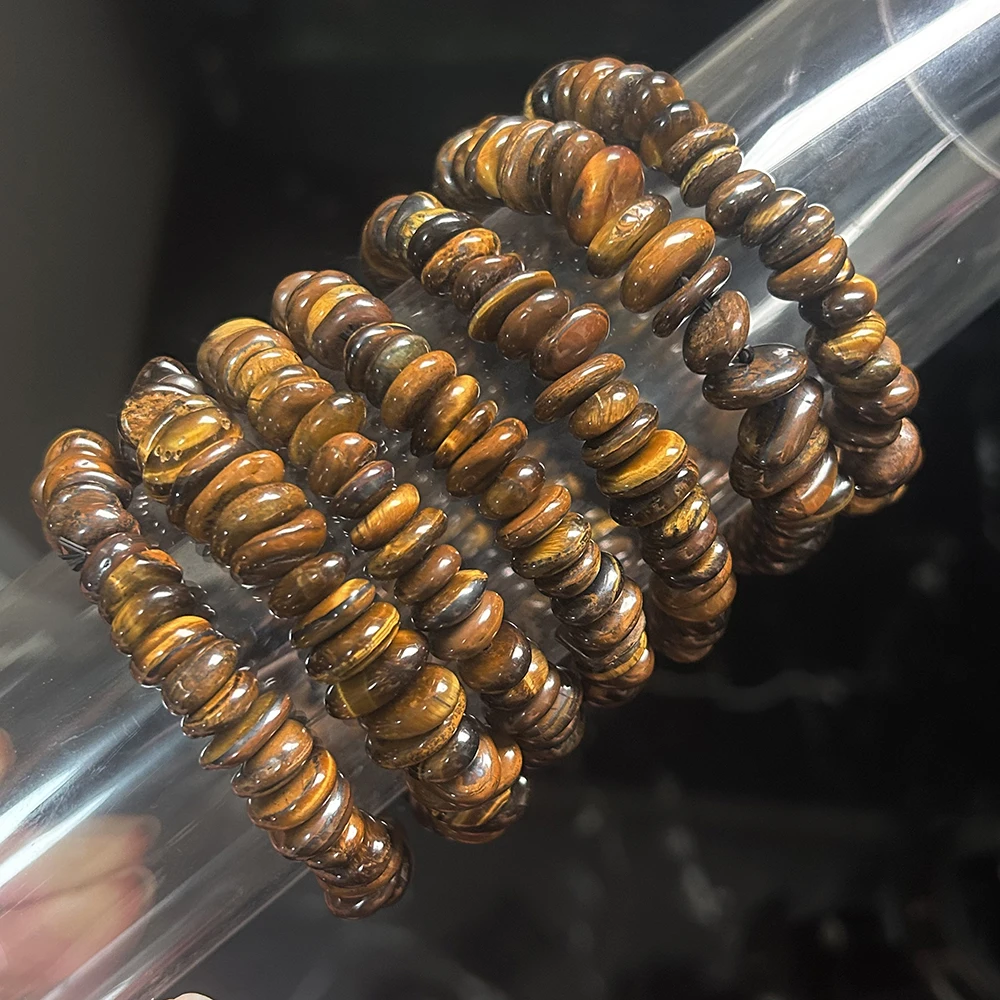 Натуральный желтый браслет с тигровым глазом нерегулярные бусины-рондели размер