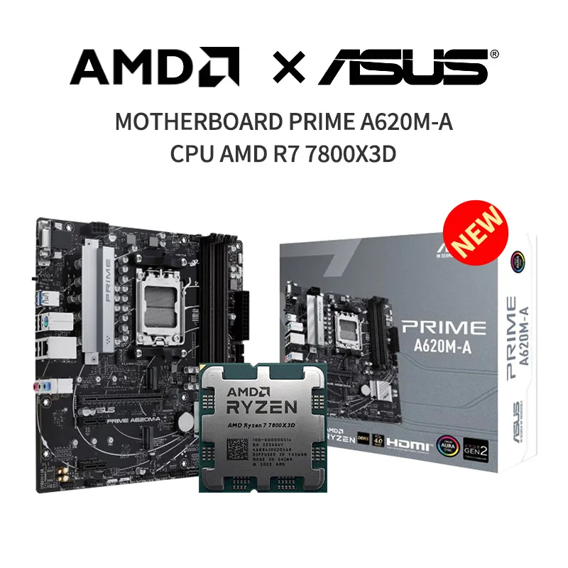 New ASUS PRIME A620M-A/Ryzen 7 7800X3D AM5 Without Fan