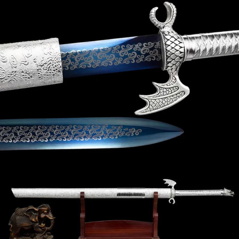 

Серебряный дран-меч J0140, настоящий кованый стальной предмет, боевой готовый меч, домашний декор, китайский меч, искусственная сталь