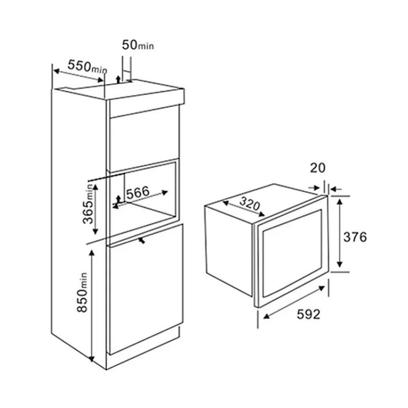 Бытовая встроенная микроволновая печь 20 л внешний вид из нержавеющей стали