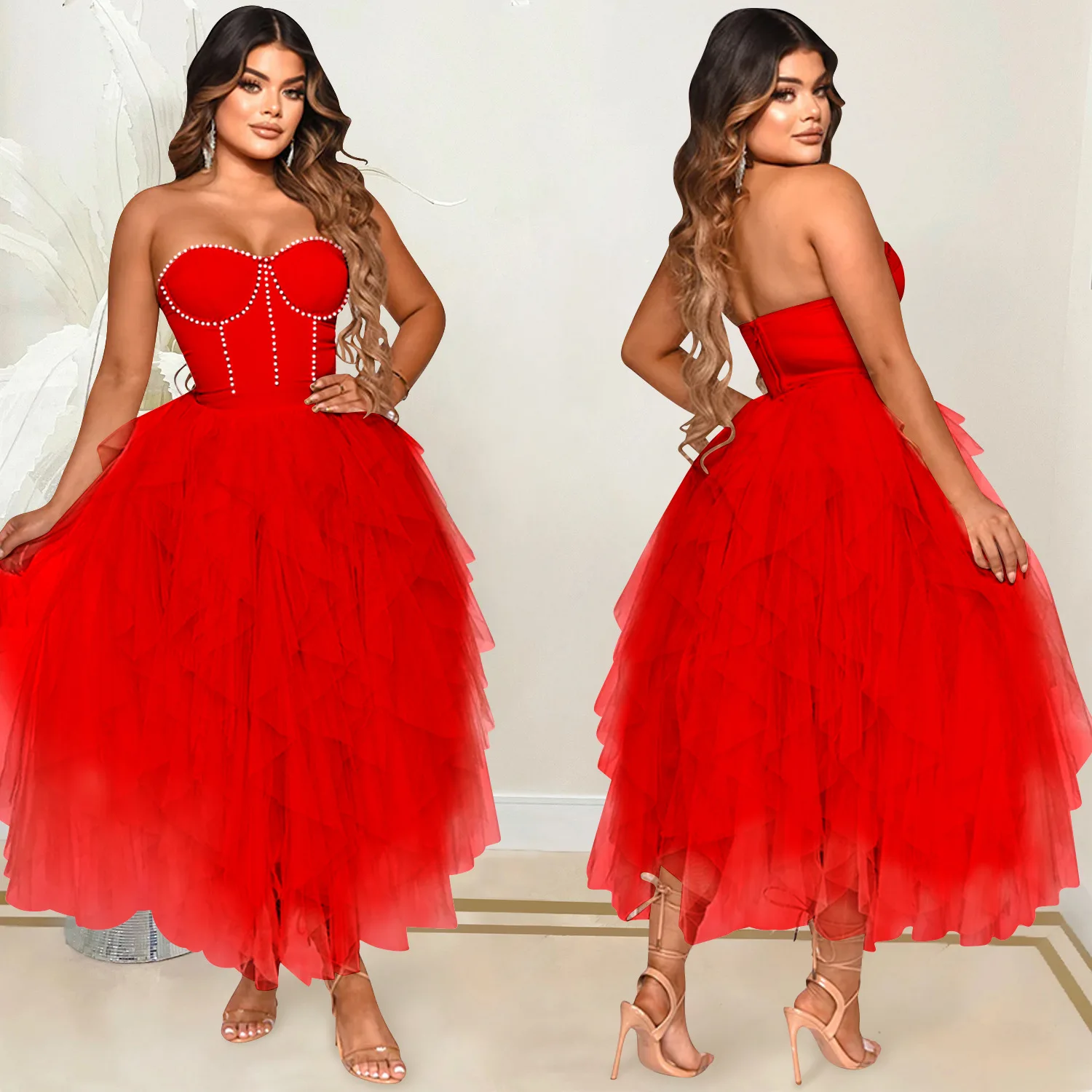 Luxury Women Party Dress 2023 New Sexy StraplessSleeveless Backle Fashion Slim Waist High A-Line Cocktail Evening Formal Dresses