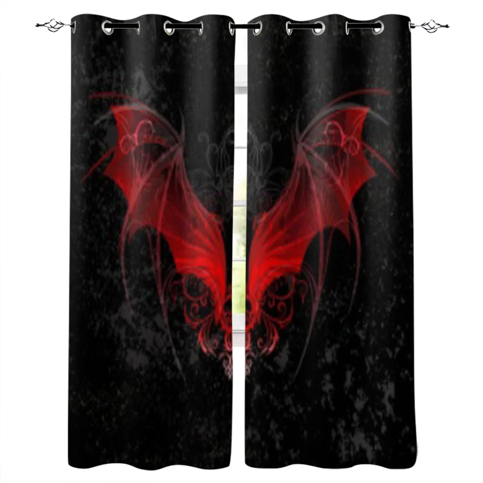 

Red Dragon Wings Decorated Black Textural Curtains For Living Room Decoration Window Blind Bedroom Kitchen Curtain For Home