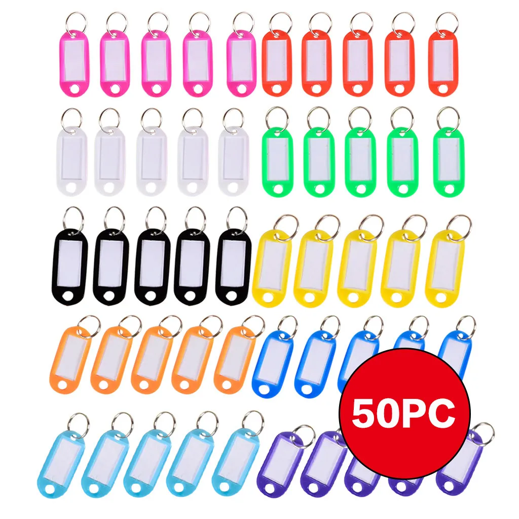 

50pcs/lot Label Label Key Tags Keychain Split Name Id With Name Tag Baggage Plastic Ring Tags Numbered Colorful