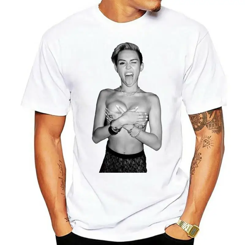 

Men T Shirt T-shirt Miley Cyrus topless black tshirts Women T-Shirt