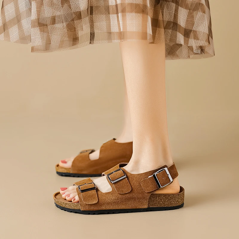 AIYUQI Women Sandals Retro 2023 New Genuine Leather Beach Sandals Women Summer Wear Flat Large Size 41 42 43 Women's Sandals