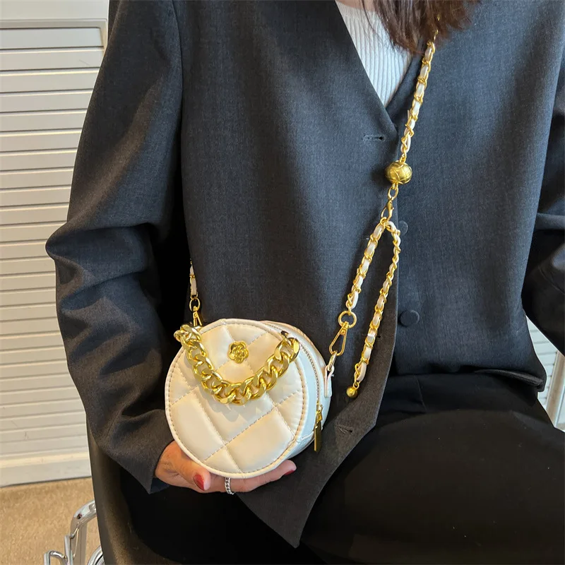 

PU Leather Women Messenger Bag High Quality Fashion Chain Shoulder Bag Round Niche Design Diamond Lattice Bag For Girls